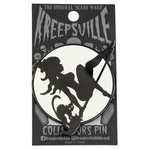 Moon Witch Cat Glow in the Dark Enamel Pin Kreepsville Halloween Brooch New